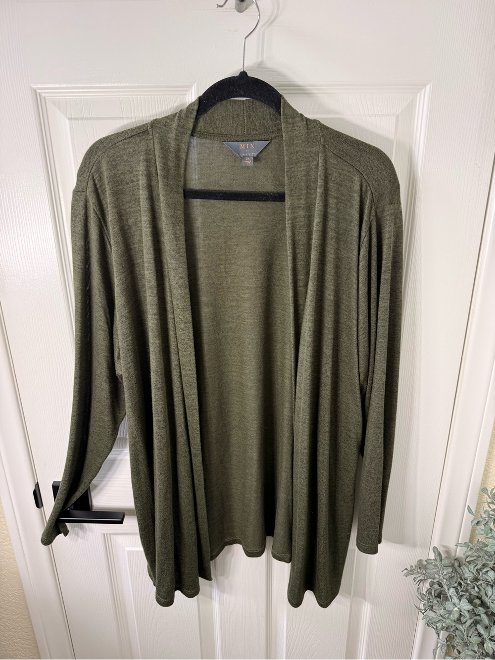 Mi Olive Green Open Drape Women's Cardigan